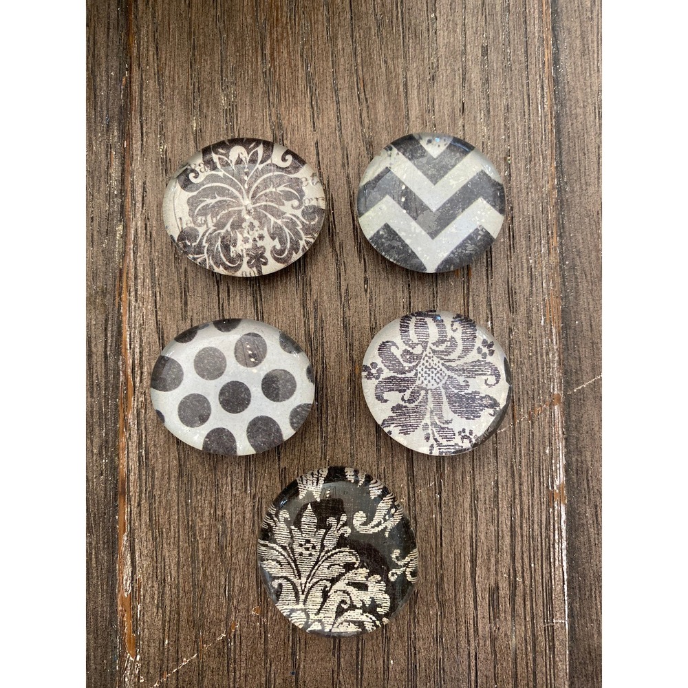 Black and White Glass‎ Magnets Set of 5